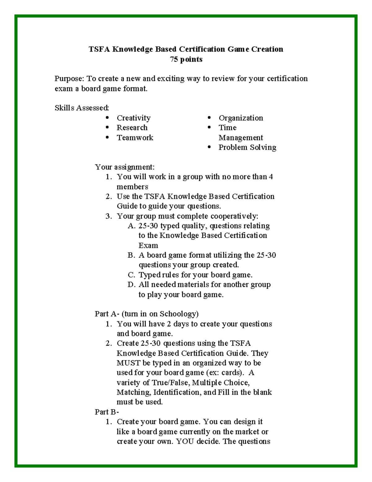 Game Creation - sdfgh - TSFA Knowledge Based Certification Game ...