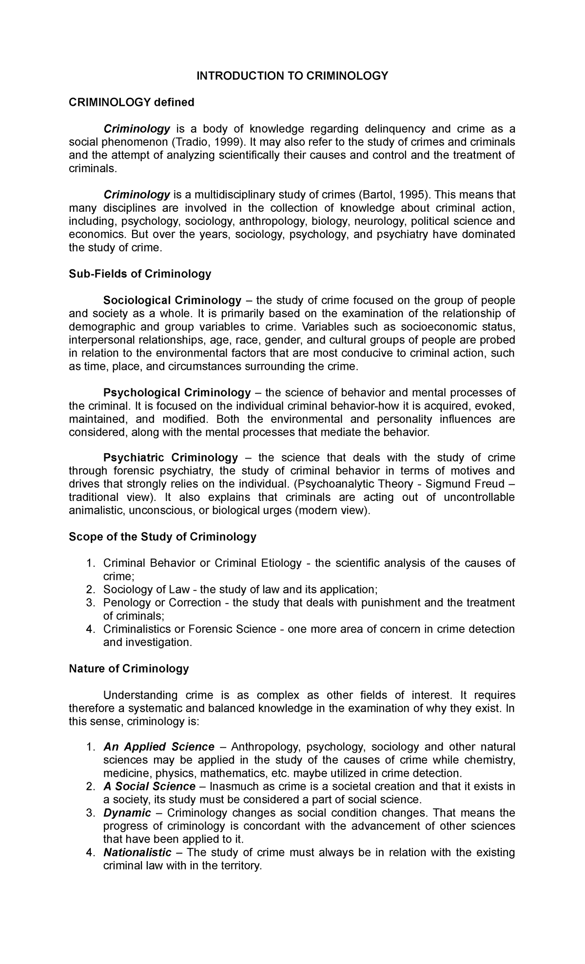 Introduction to Criminology: Key Concepts and Theories (CRIM 101) - Studocu