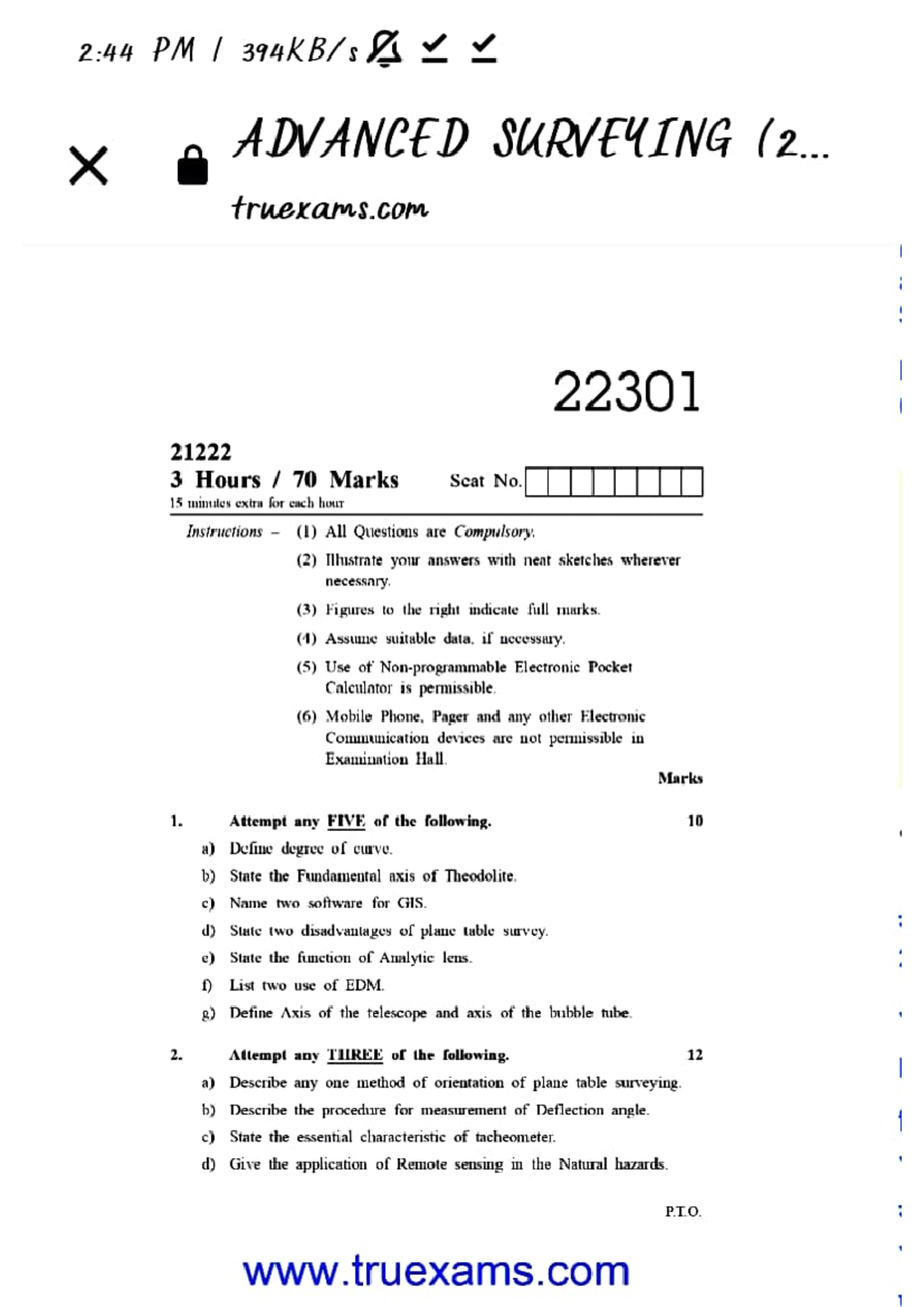 Advanced Surveying Exam Practice - Course Code: 22301 - Studocu