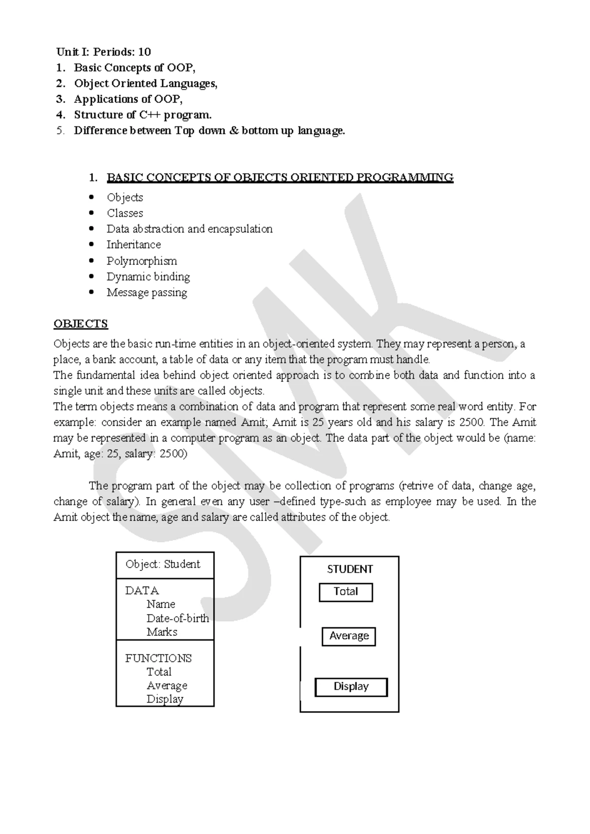 Unit I: C++ OOP Concepts and Applications - Notes - Studocu