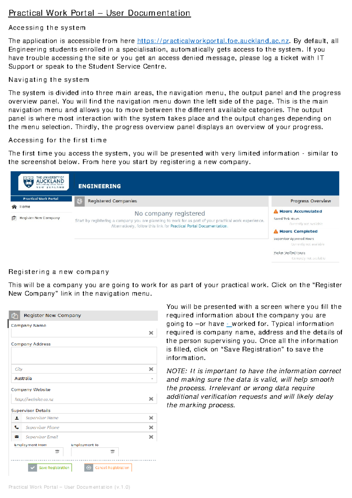 ENG 101: Practical Work Portal - User Documentation Guide - Studocu