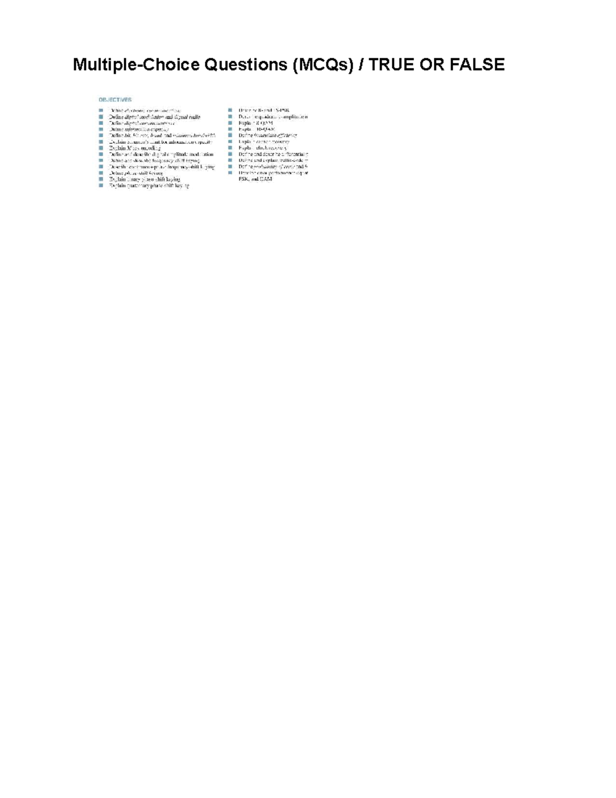 Quiz 1 Comms Practice Exam: MCQs on Digital Communication Concepts ...