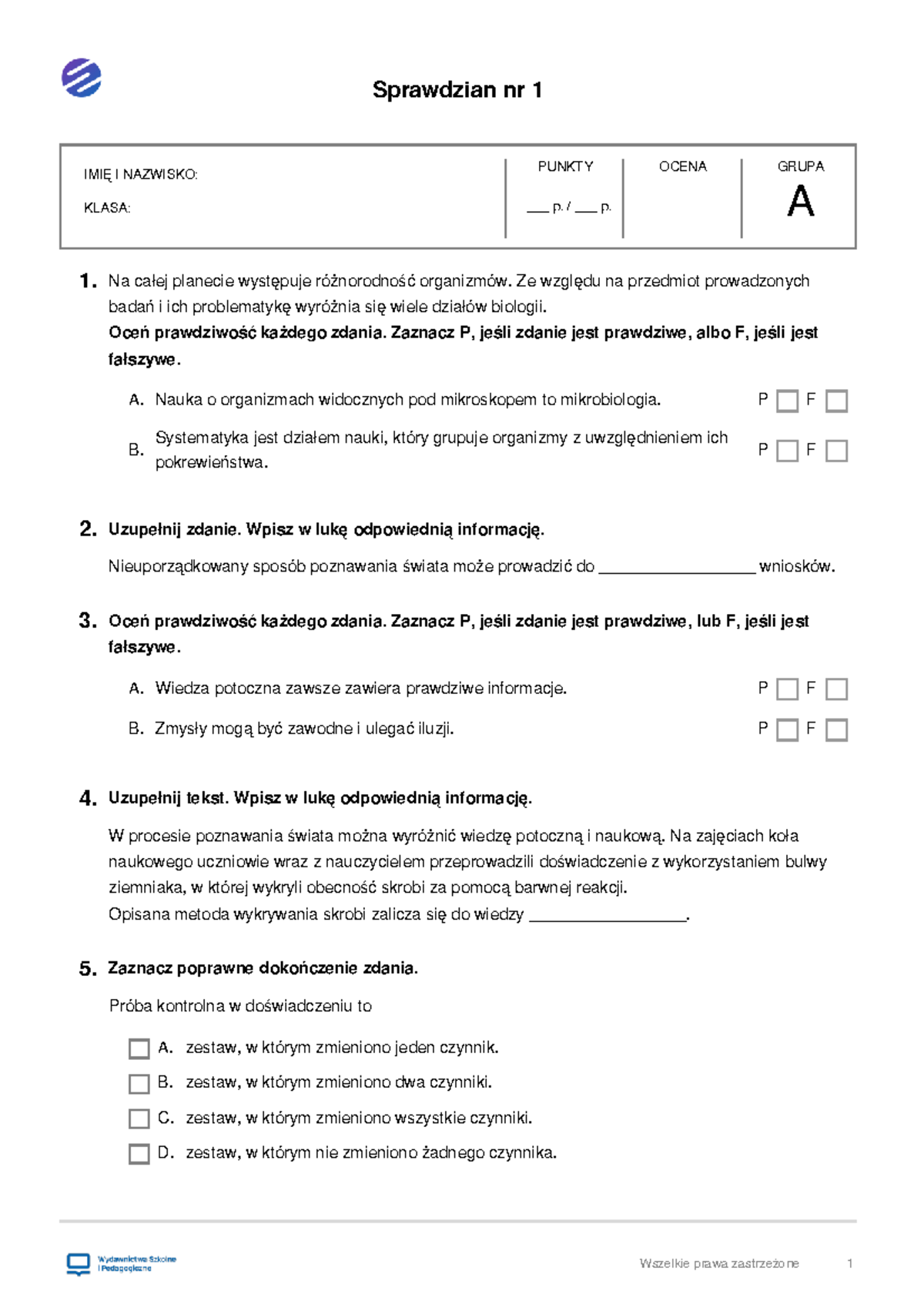 Sprawdzian Z Biologii Hormonalna Grupa B www.studocu.com