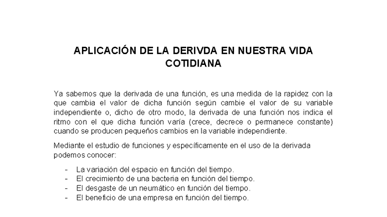 APLICACIÓN DE LA DERIVADA EN LA VIDA COTIDIANA: EJEMPLOS Y USOS - Studocu