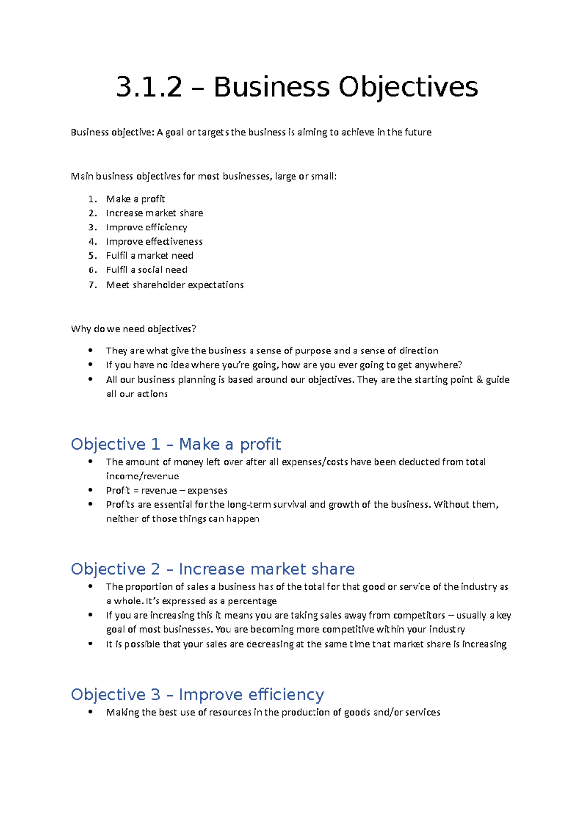 3.1.2 - Business objectives - 3.1 – Business Objectives Business ...