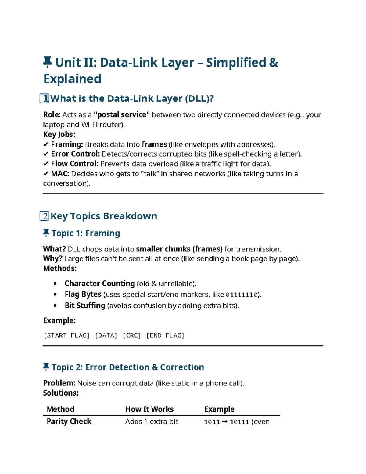 Unit II: Data Link Layer Overview and Key Concepts - Studocu