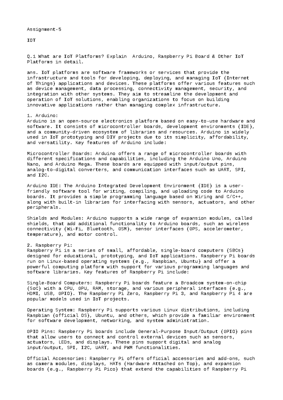 IOTas 5 - Key Assignment Questions on IoT Platforms & Cloud Storage ...