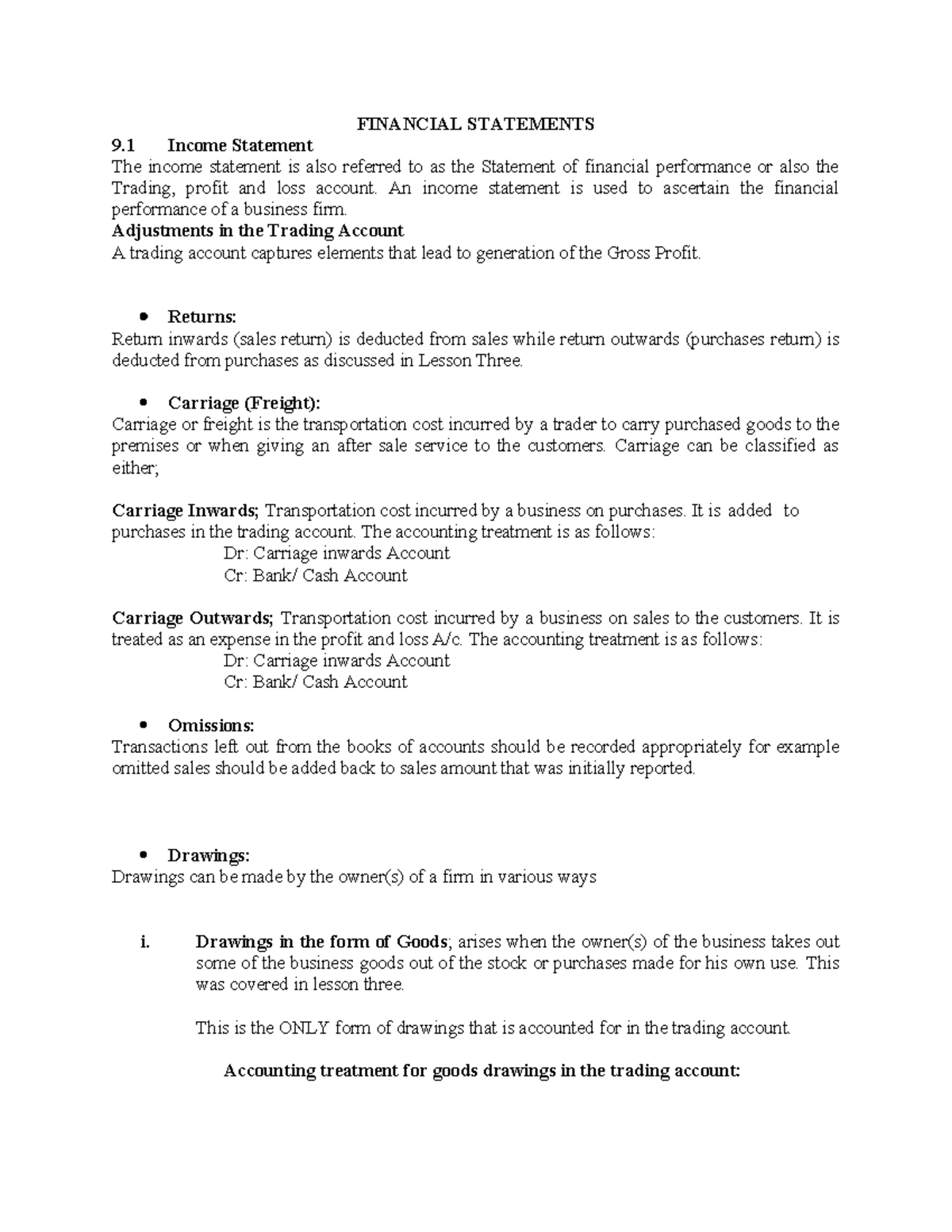 Financial Statements of a Sole Trader (CPA) - Income Statement ...