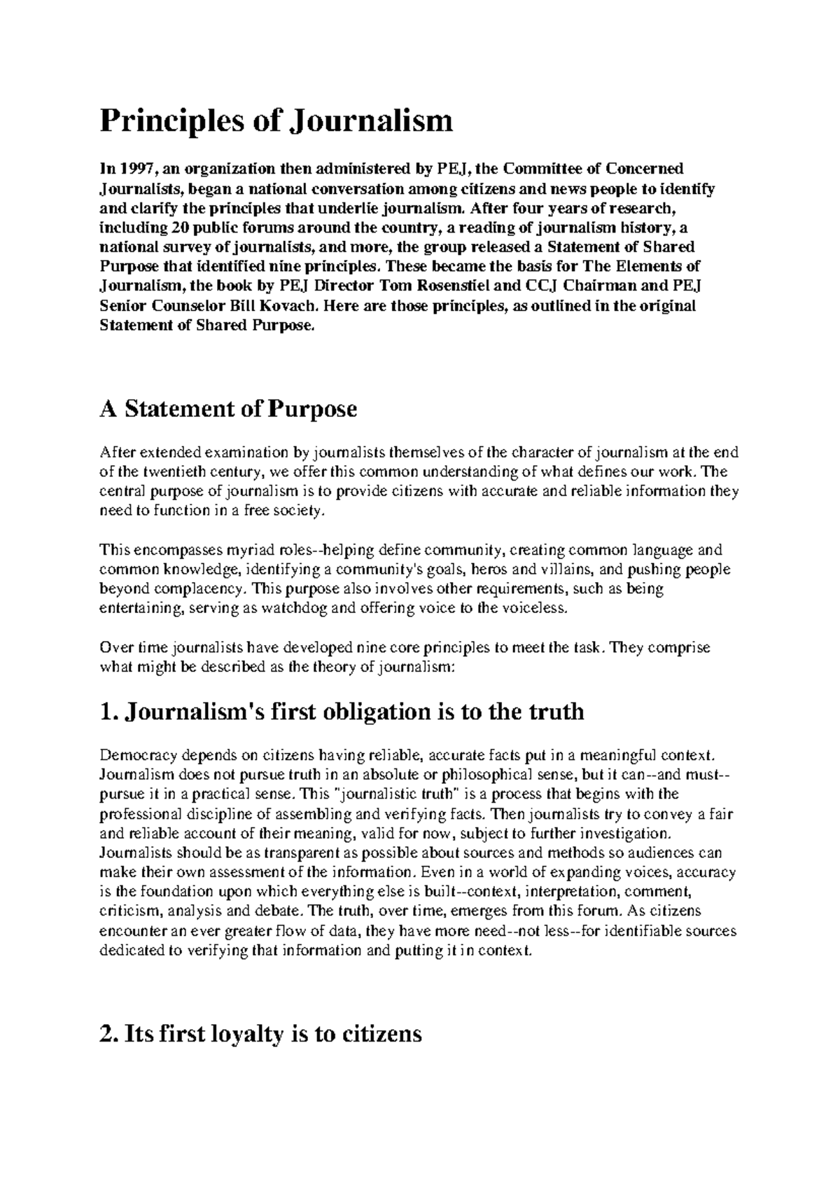 Principles of Journalism Overview - Summary of Key Concepts - Studeersnel