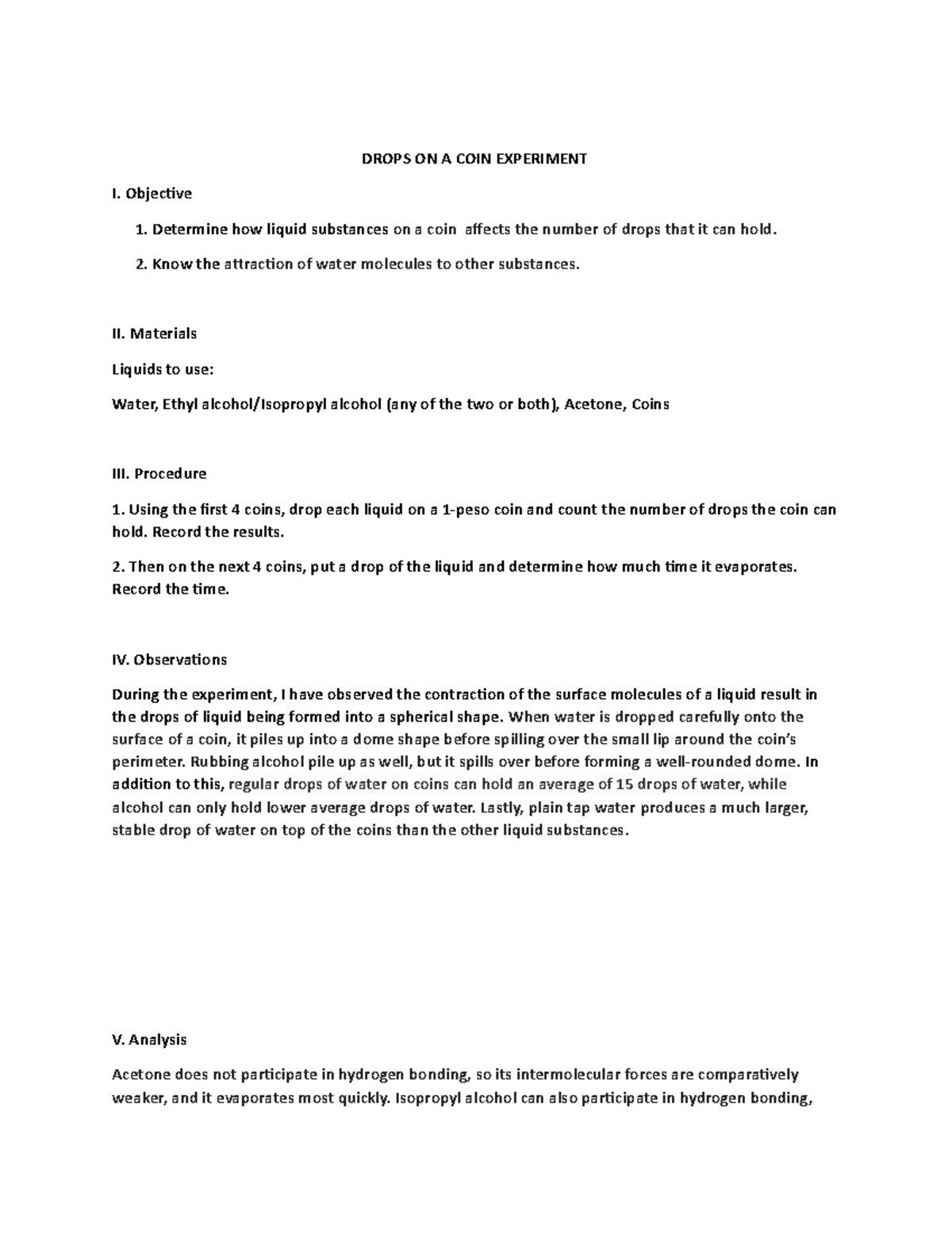 Chemistry 2 Lab Report: Coin Drops & Surface Tension Experiment - Studocu