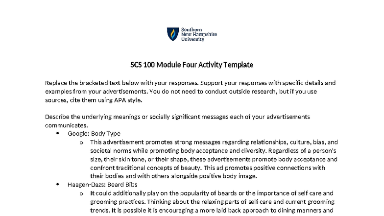 SCS 100 Module Four Activity: Analyzing Advertisements' Social Messages ...