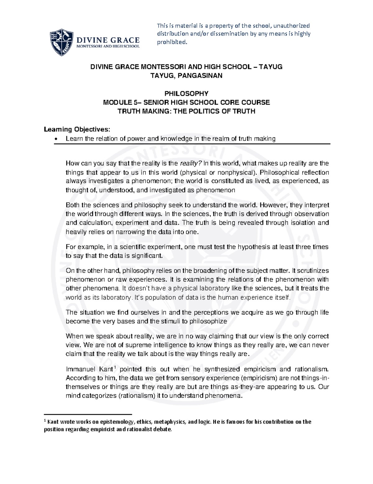 SHS Module 5 Philosophy - distribution and/or dissemination by any ...