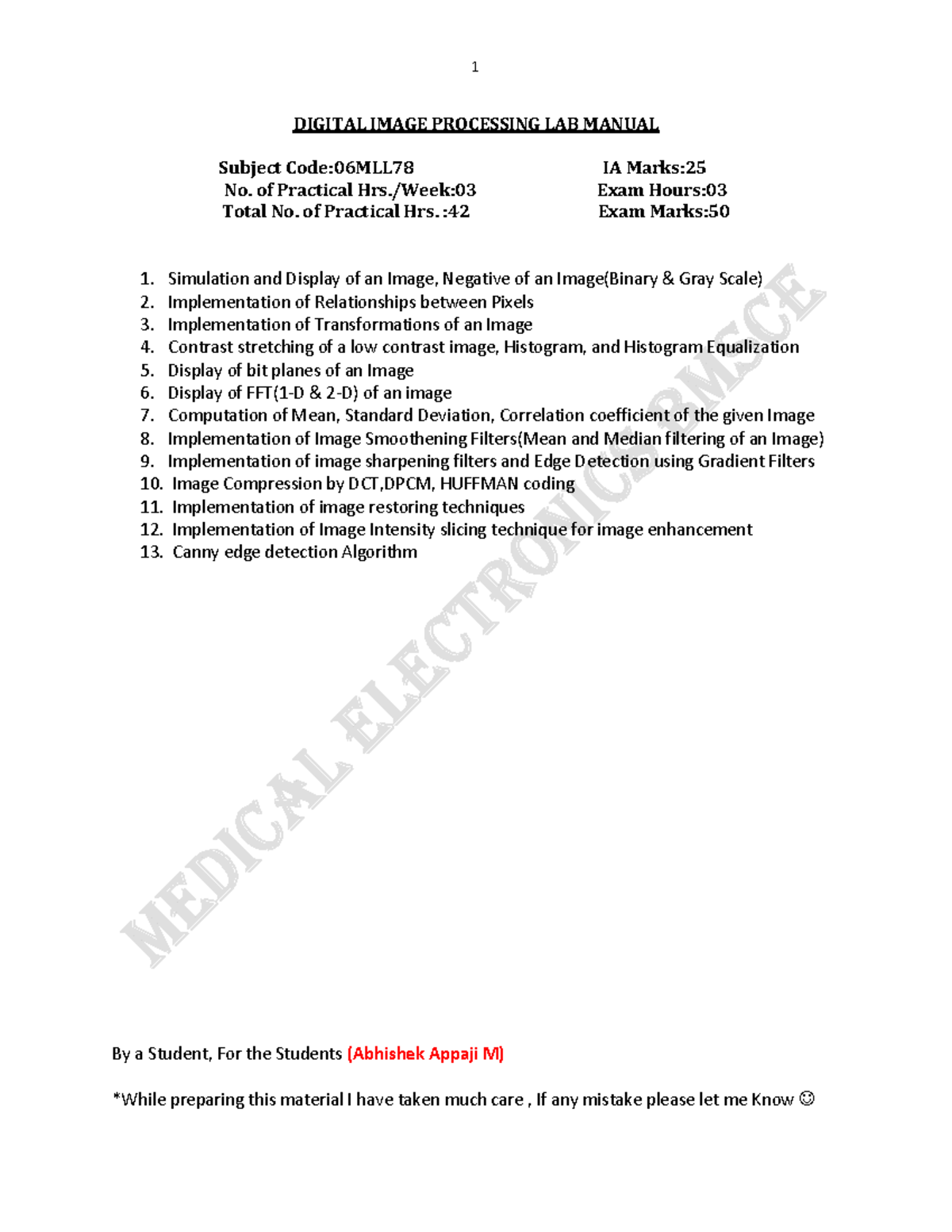 DIP 06MLL78: MATLAB Programs for Digital Image Processing Lab - Studocu