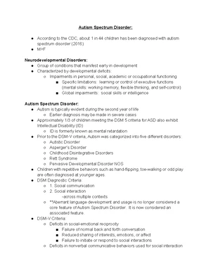 Autism Spectrum - Study Notes & Assignments - Studocu