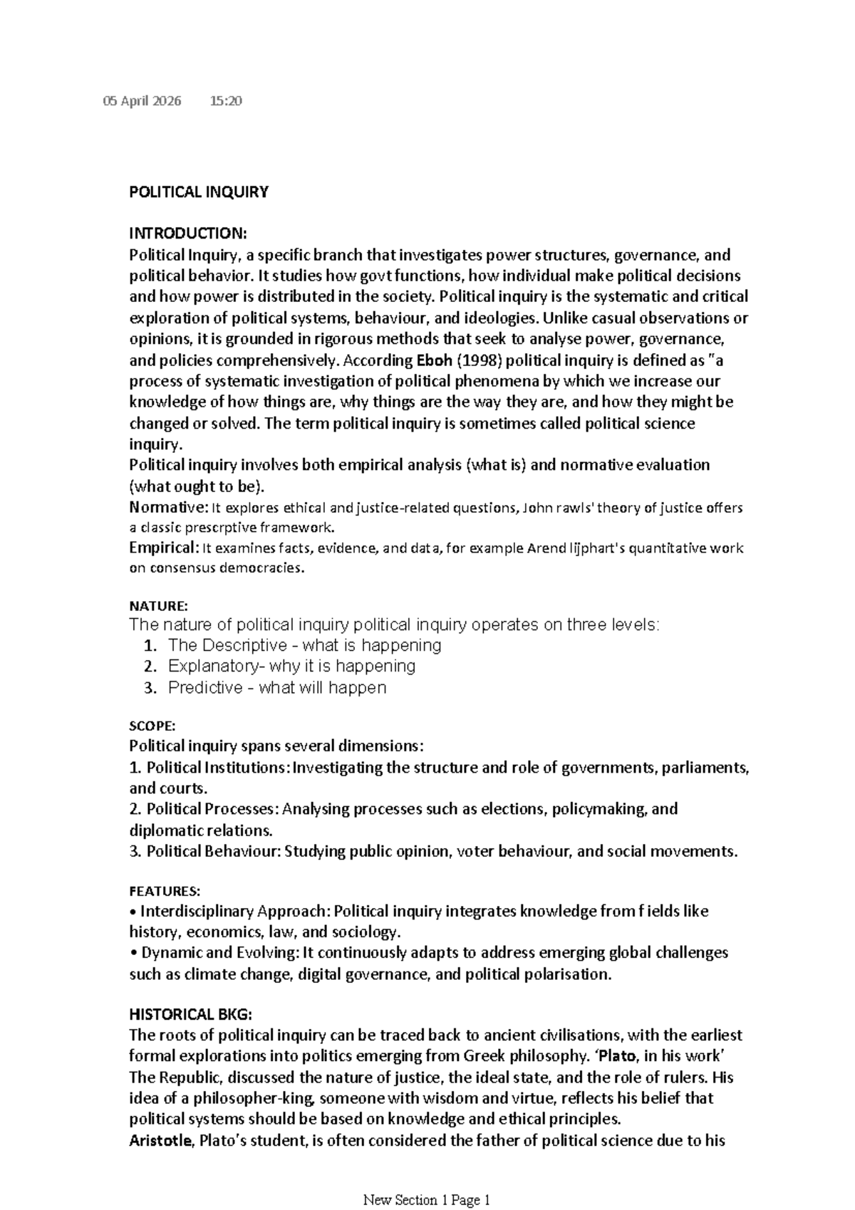 POLITICAL INQUIRY: INTRODUCTION TO RESEARCH METHODS (POL 101) - Studocu