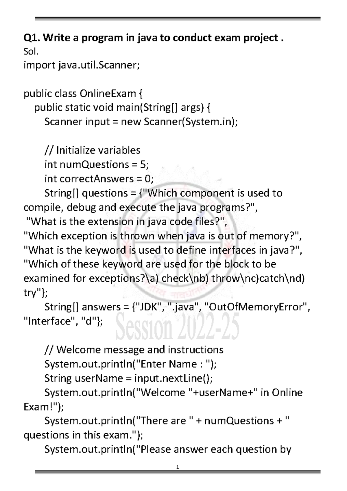 Java Assignments: Online Exam Project, Chat Application & More - Studocu