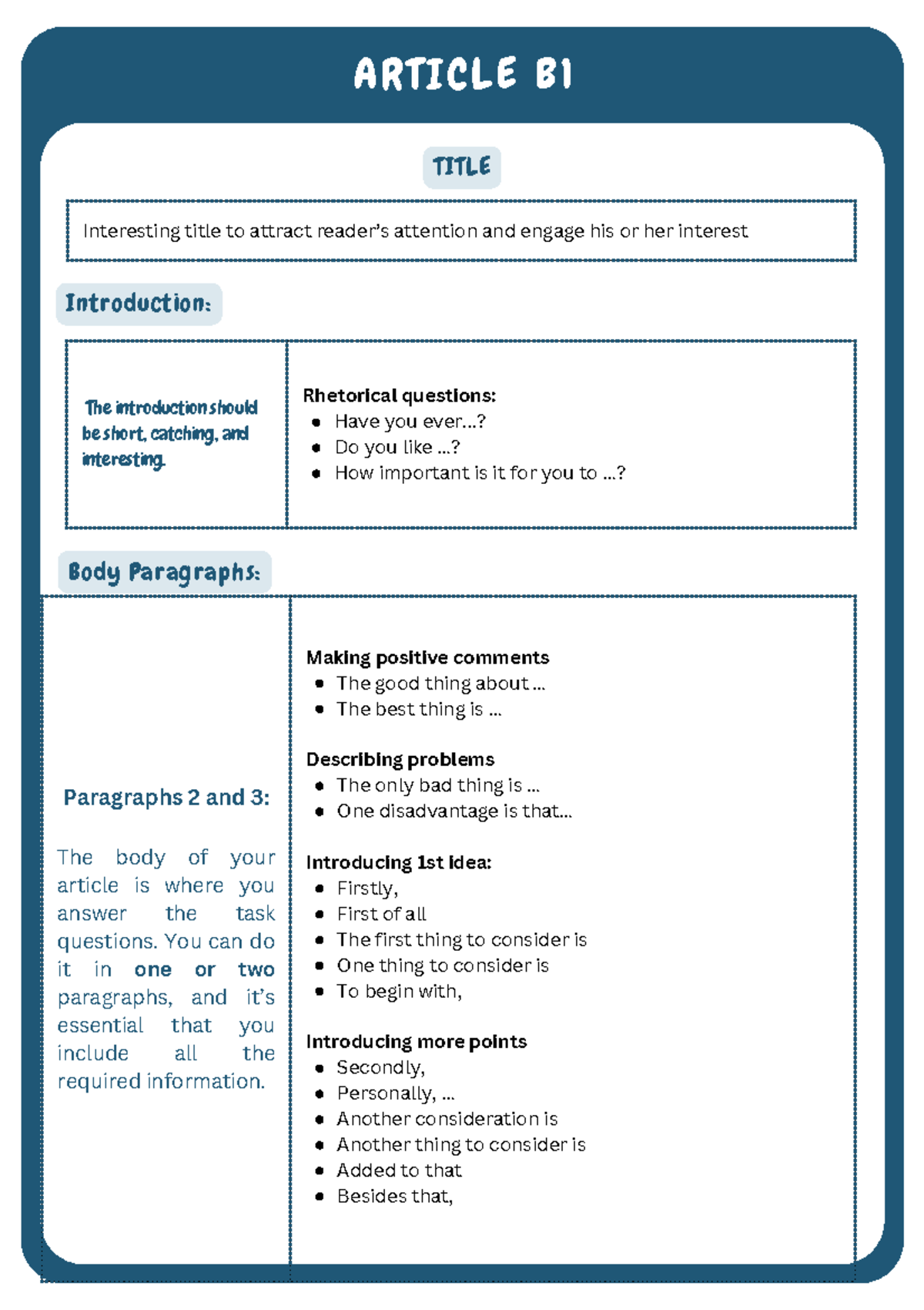 ARTICLE B1: Engaging Writing Techniques for Captivating Articles - Studocu