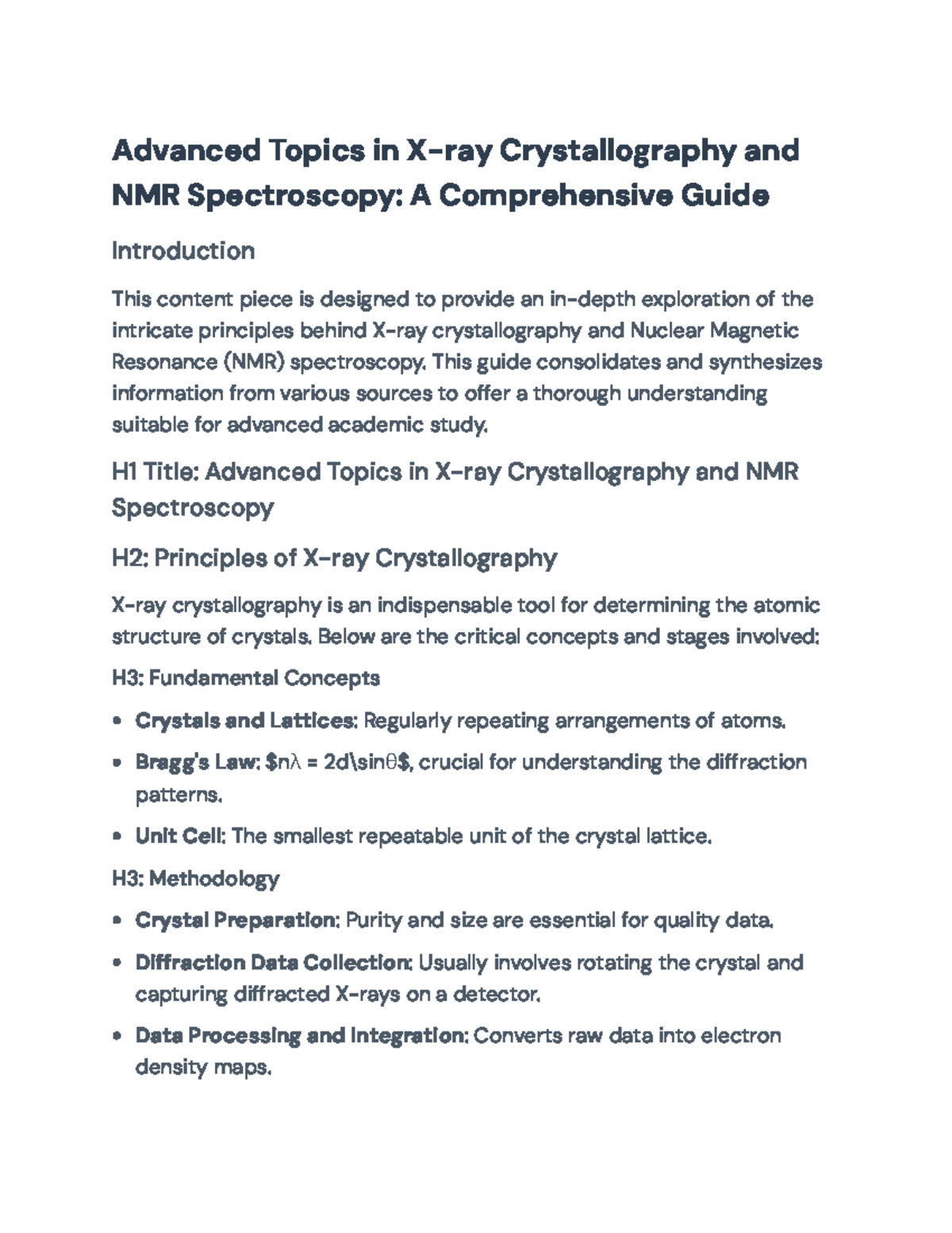 Advanced Topics in X-ray Crystallography and NMR Spectroscopy Guide ...