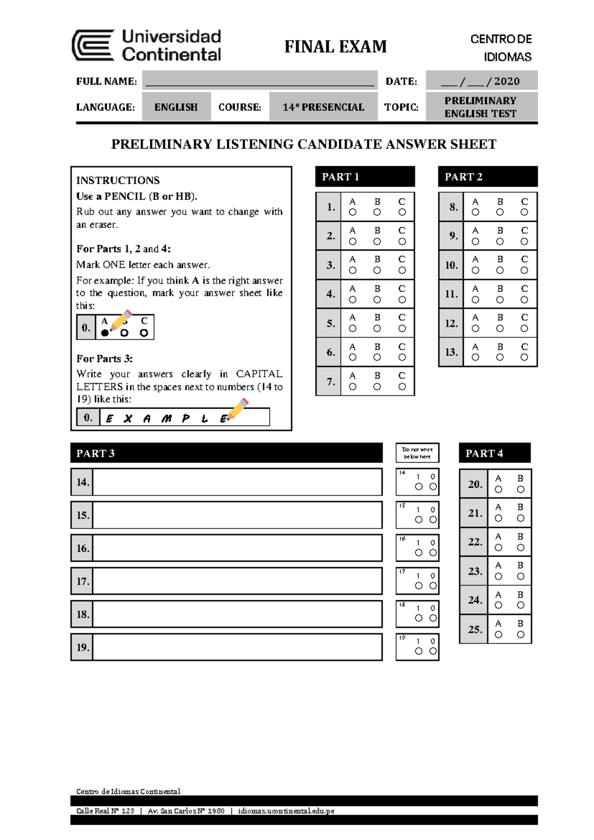 3.6. Final Exam - Listening Candidate Answer Sheet - Studocu