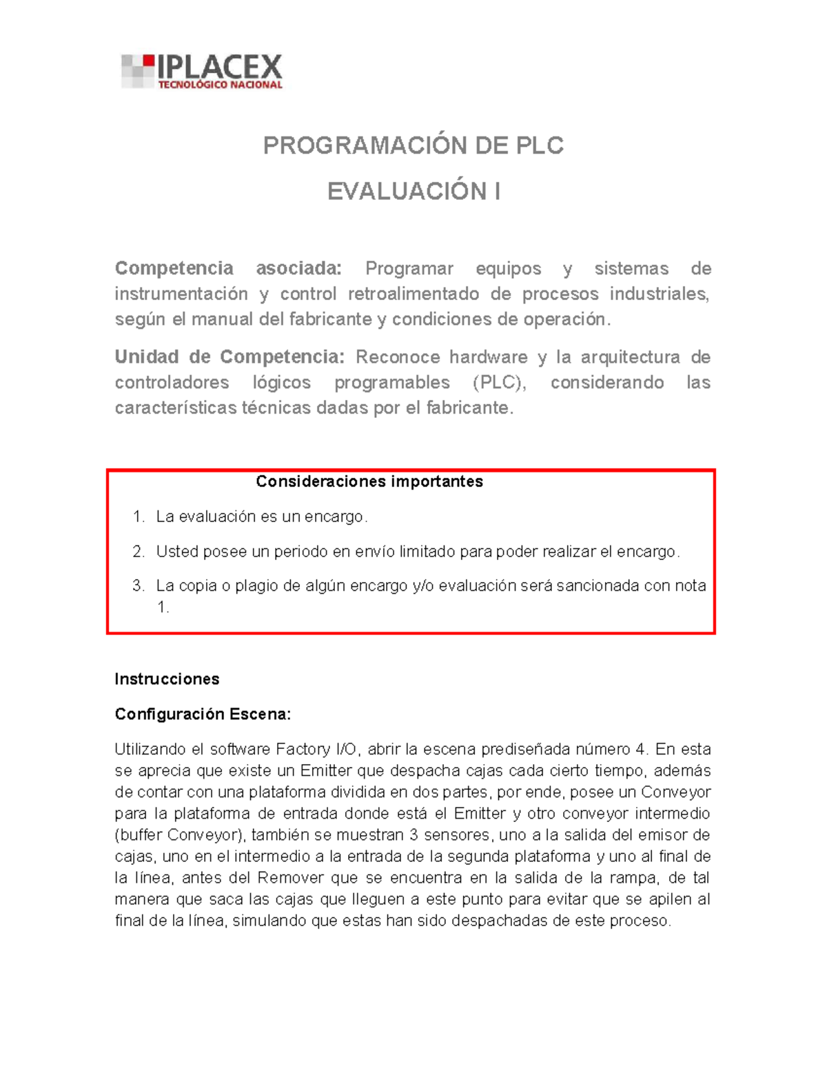 Evaluación I: Programación de PLC y Control de Sistemas Industriales ...