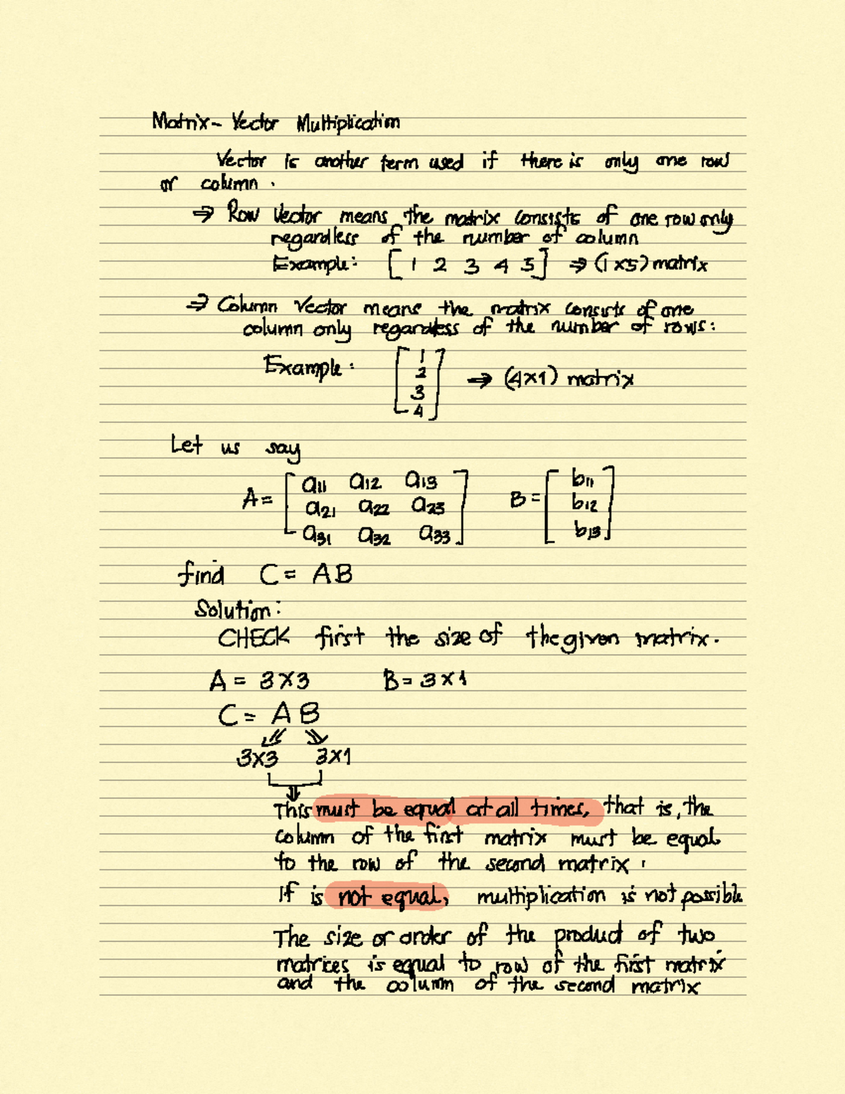 Matrix-Vector Multiplication: Understanding Basics and Examples - Studocu