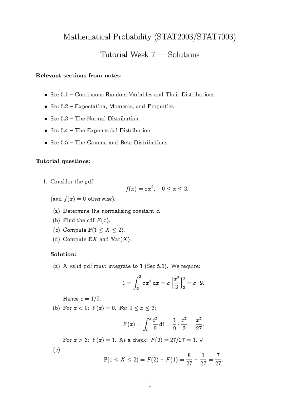 Mathematical Probability Tutorial 7 Solutions (MATH 101) - Studocu