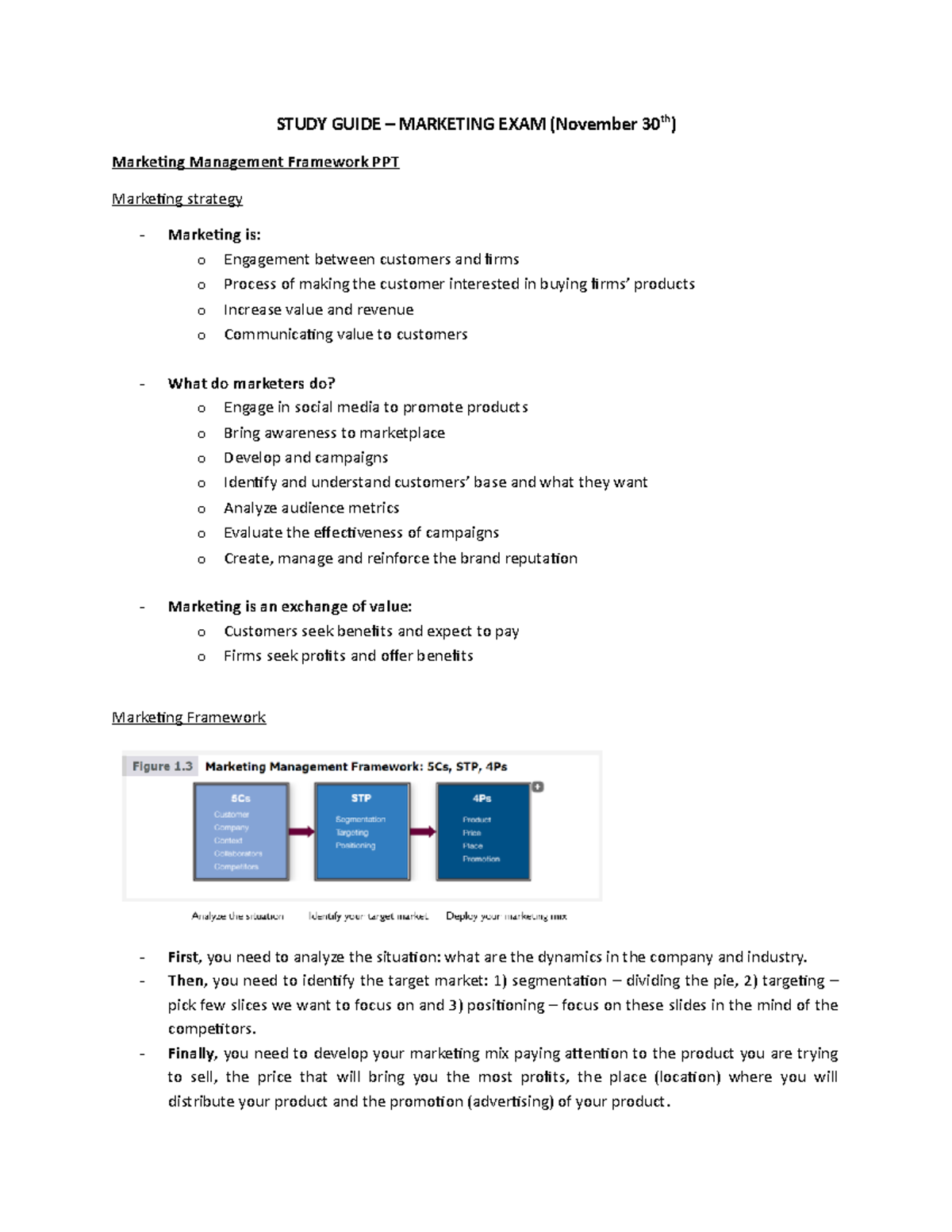 Marketing Exam Study Guide - Summary of Key Concepts, MKT 101 - Studocu