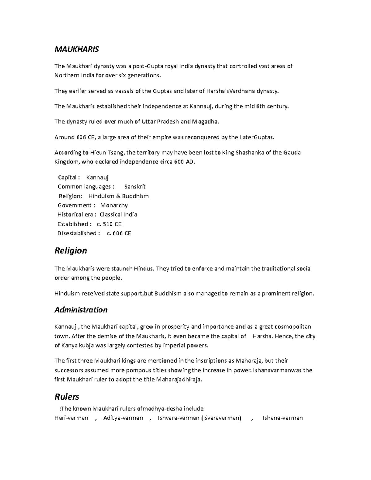 Maukharis - KJGHYTG - MAUKHARIS The Maukhari dynasty was a post-Gupta ...