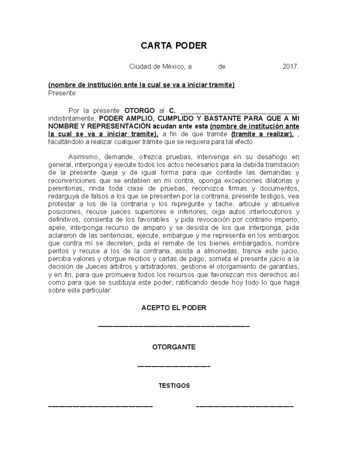 Carta Poder - Formato para Trámites en Ciudad de México - Studocu