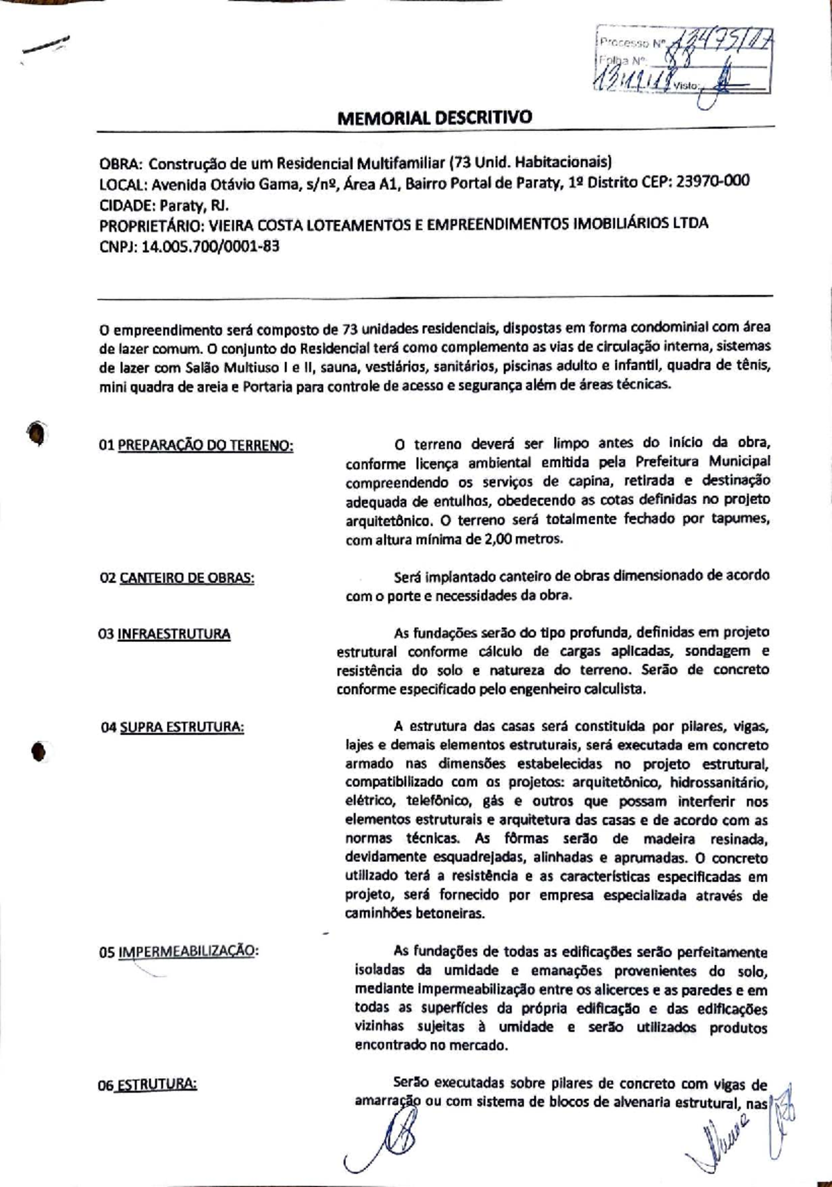 Memorial Descritivo da Obra: Residencial Multifamiliar em Paraty - Studocu