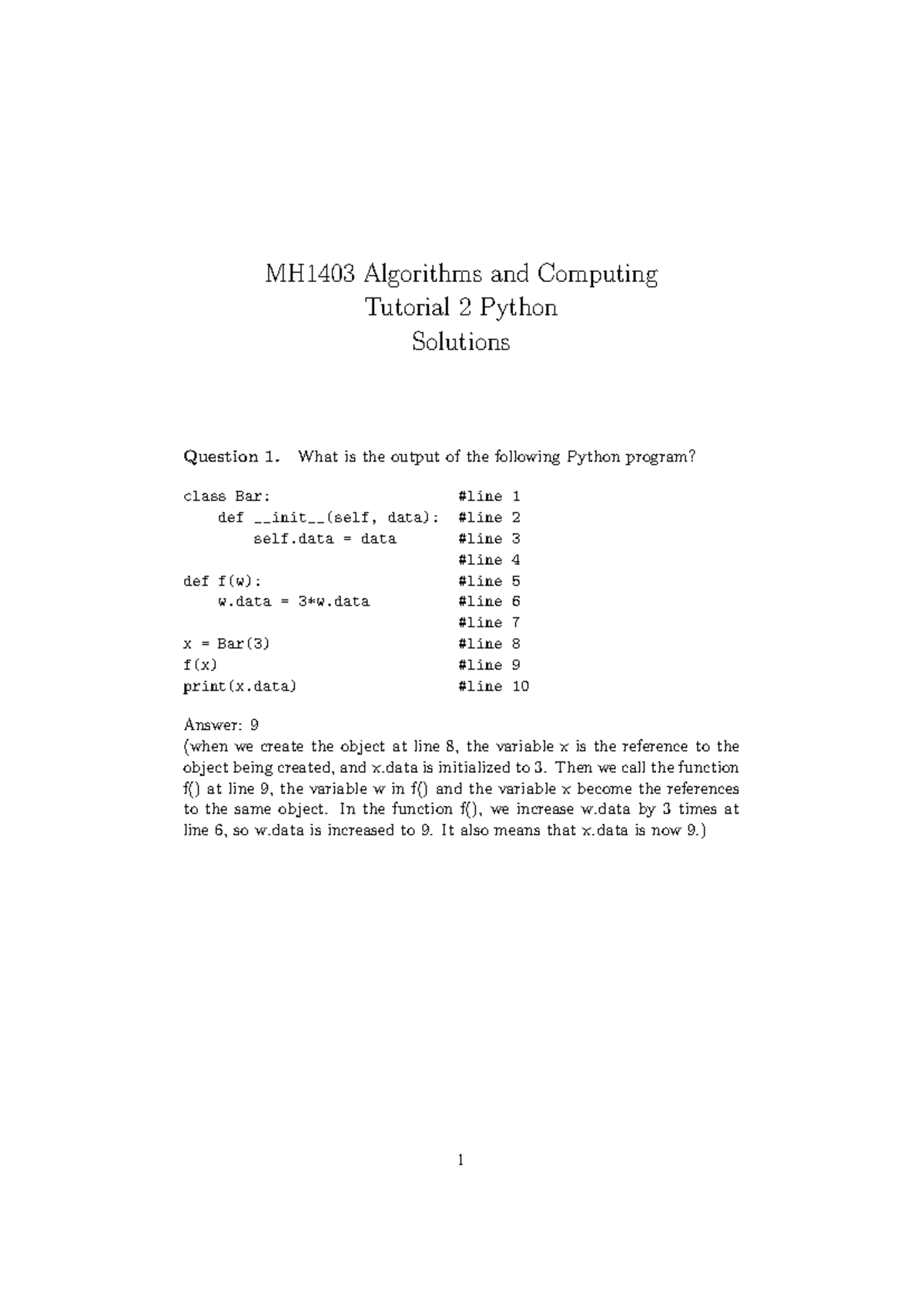 MH1403 Algorithms and Computing Tutorial 2 Python Solutions - Studocu