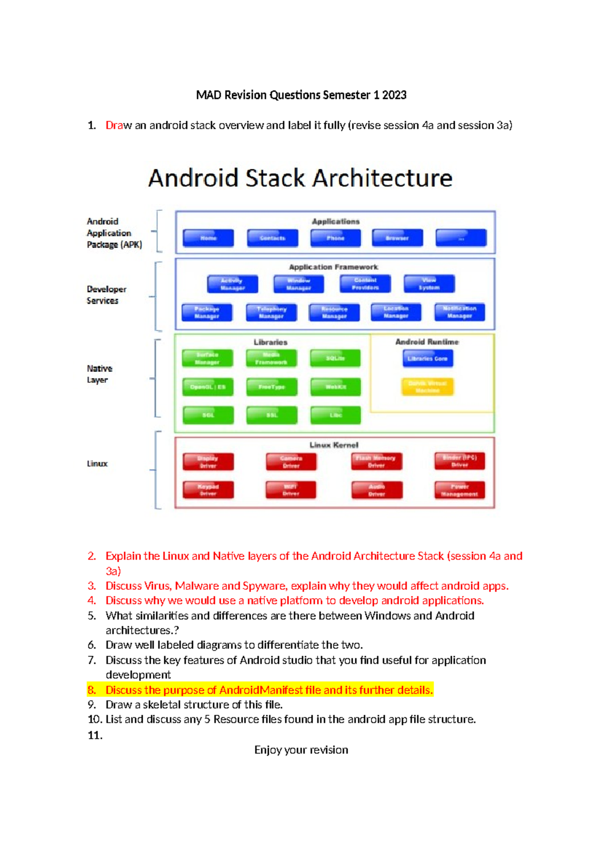 MAD Semester 1 Revision Questions: Android Architecture & Security ...