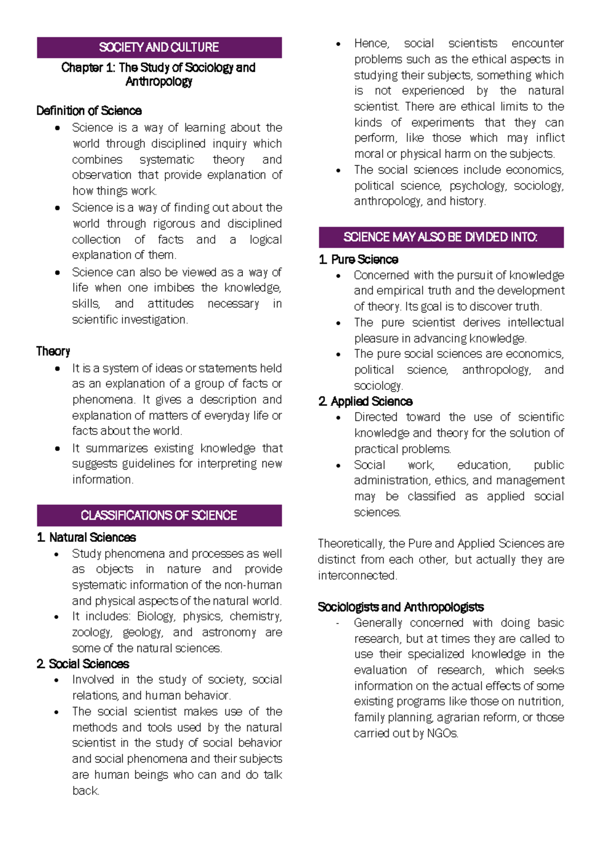 SOCIETY AND CULTURE SOC101 Midterm Reviewer: Key Concepts and Theories ...