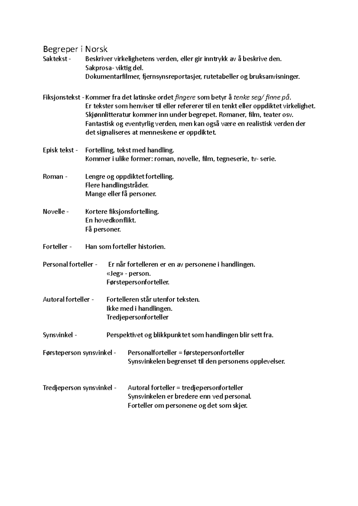 Begreper og Terminologi i Norsk-2: En Grundig Oversikt - Studocu