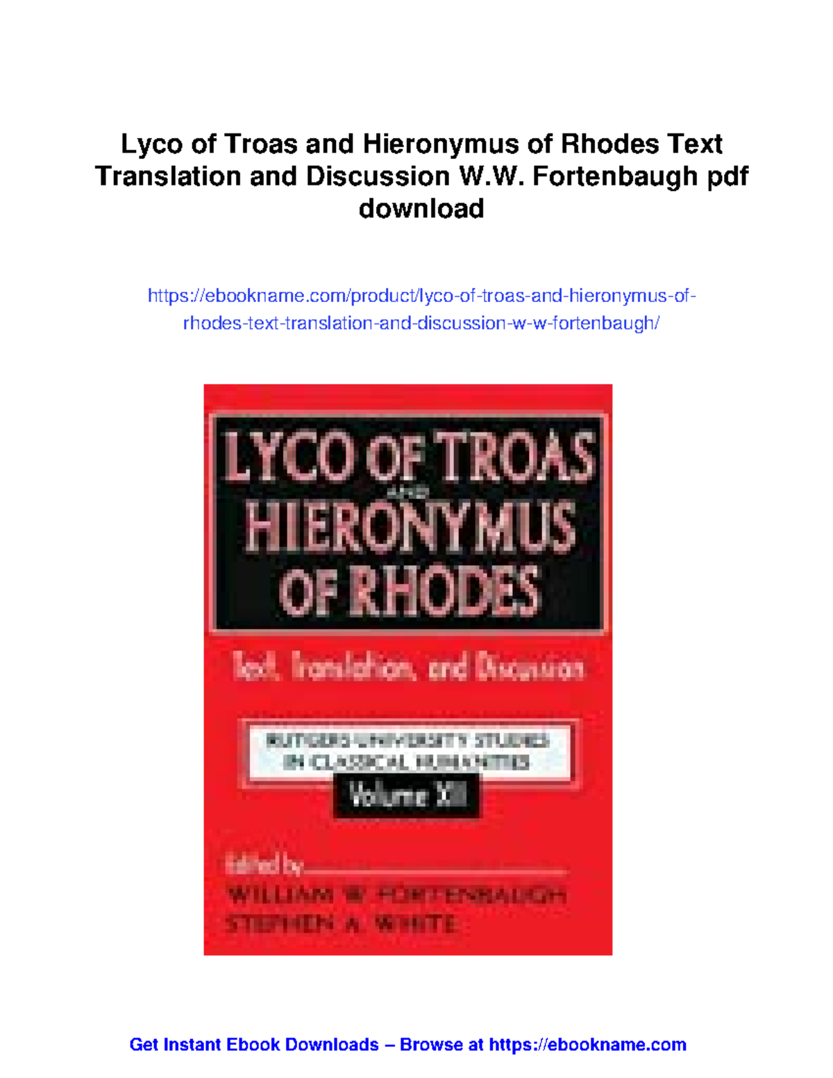 Lyco of Troas and Hieronymus of Rhodes: Text translation and discussion ...