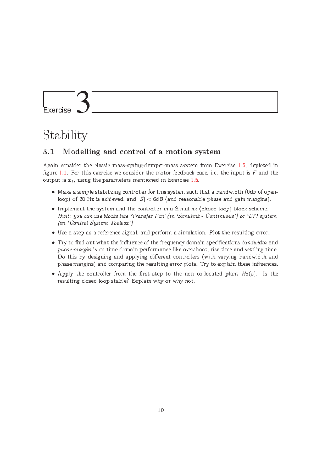 Exercises 3 - Stability and Control of Motion Systems - Studeersnel