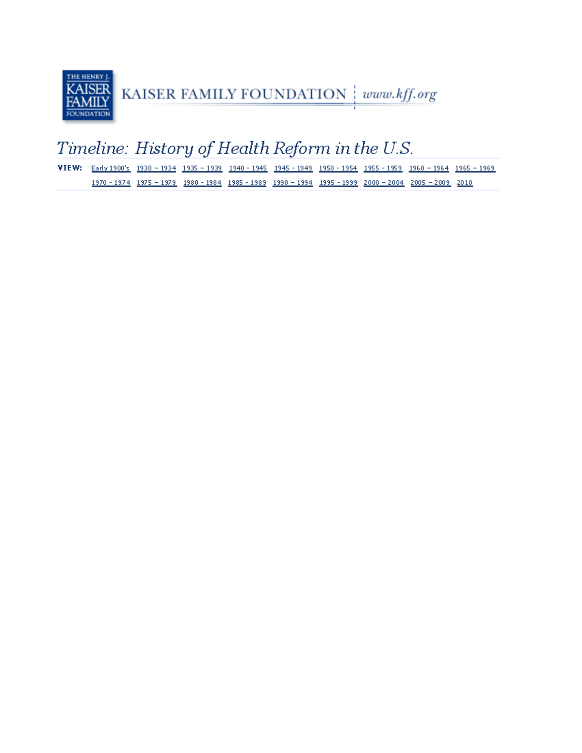 A History of Health Reform in the United States - VIEW: Timeline ...