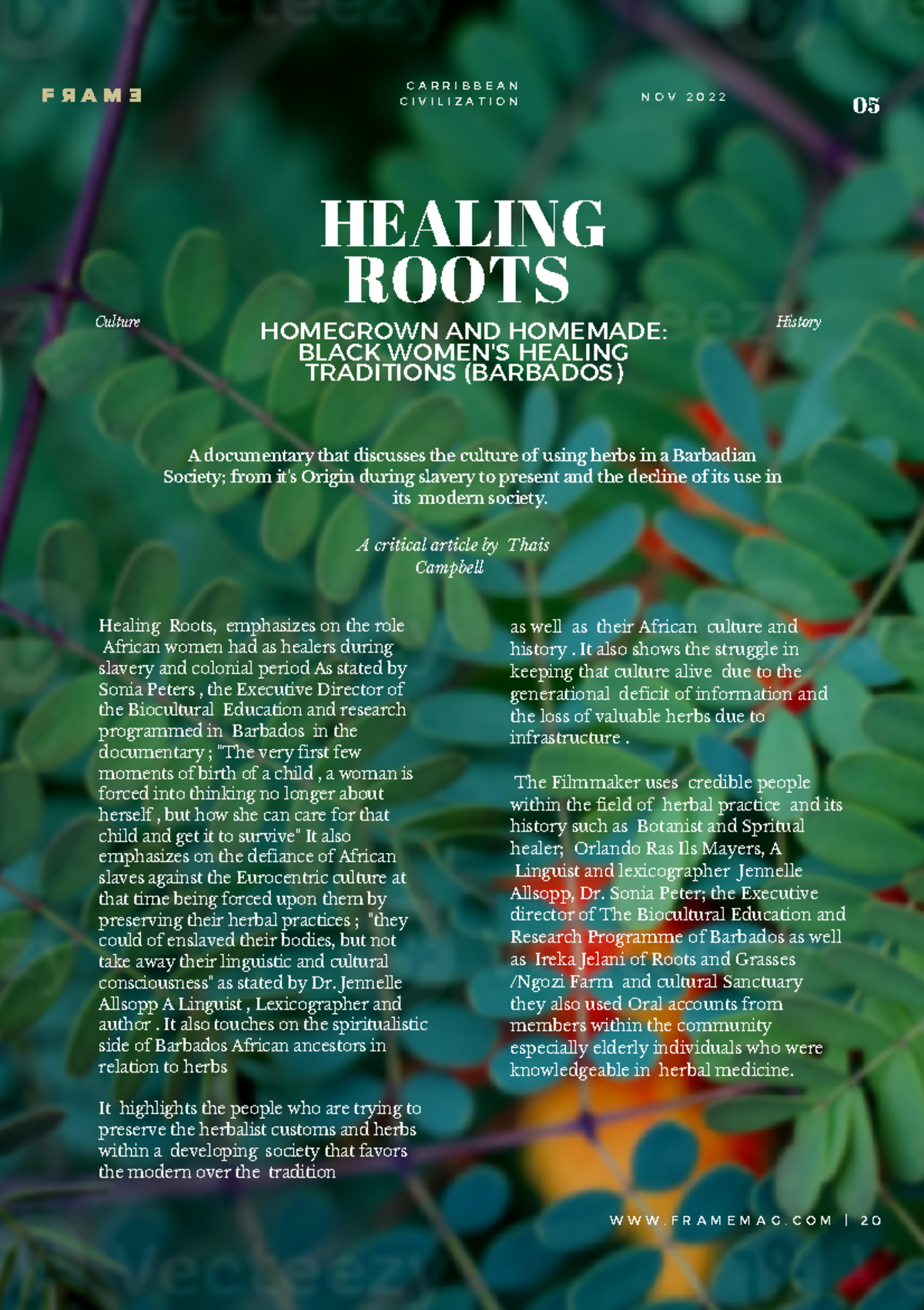 Healing Roots Magazine Assignment 813002644 - ####### W W W. F R A M E ...
