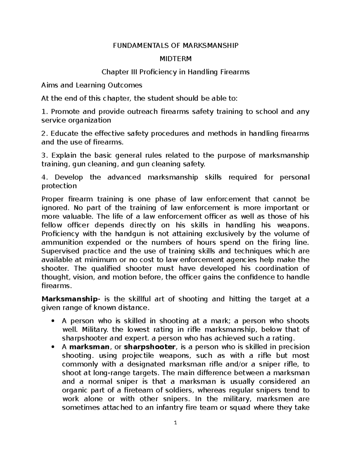 Midterm Exam Study Notes - Fundamentals of Marksmanship - Studocu
