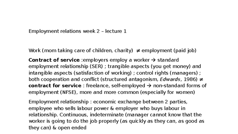 PM4055 Week 02 Lecture 01: Understanding Employment Relations - Studocu