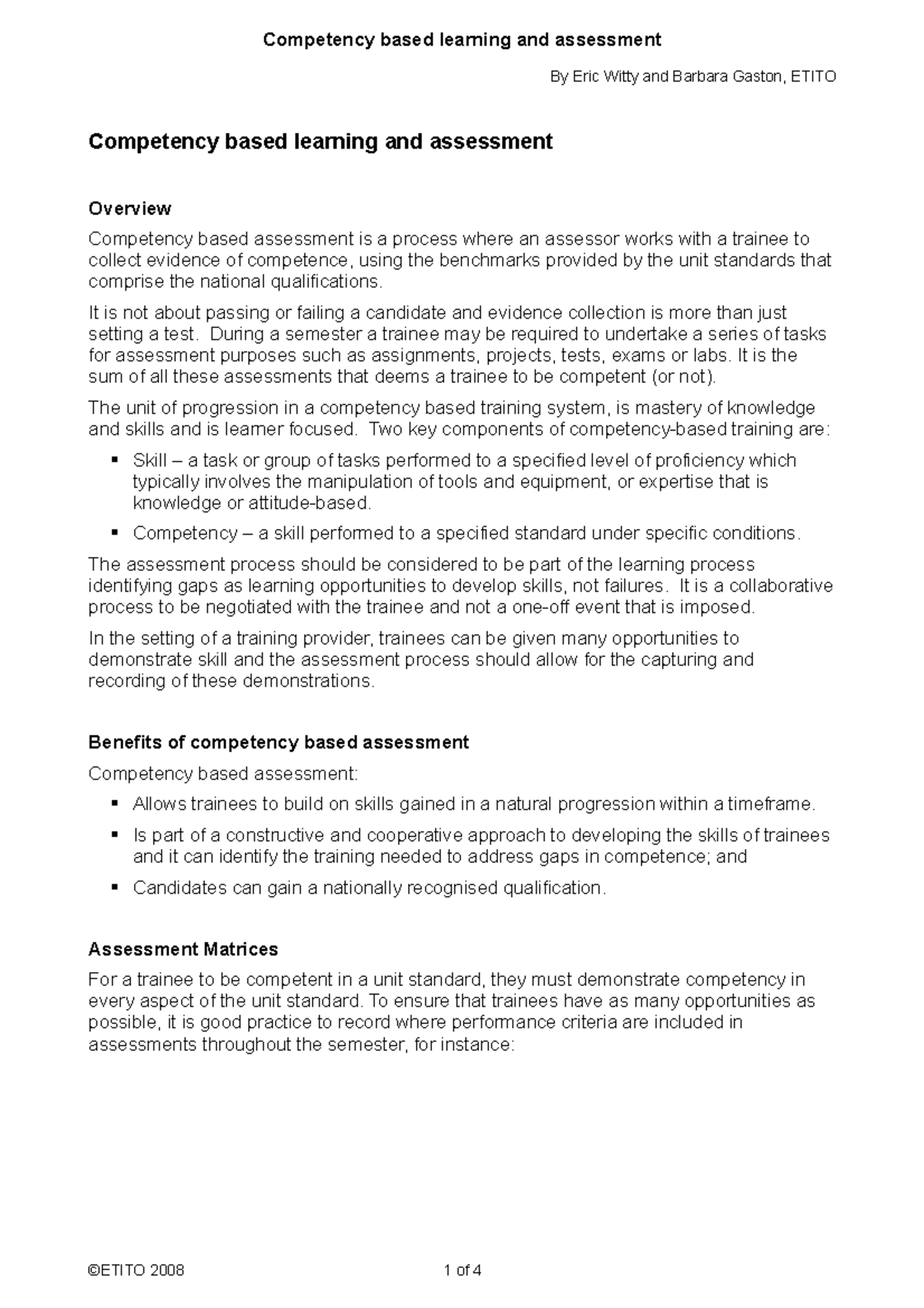 Competency-Based Assessment Overview and Benefits (ETITO) - Studocu