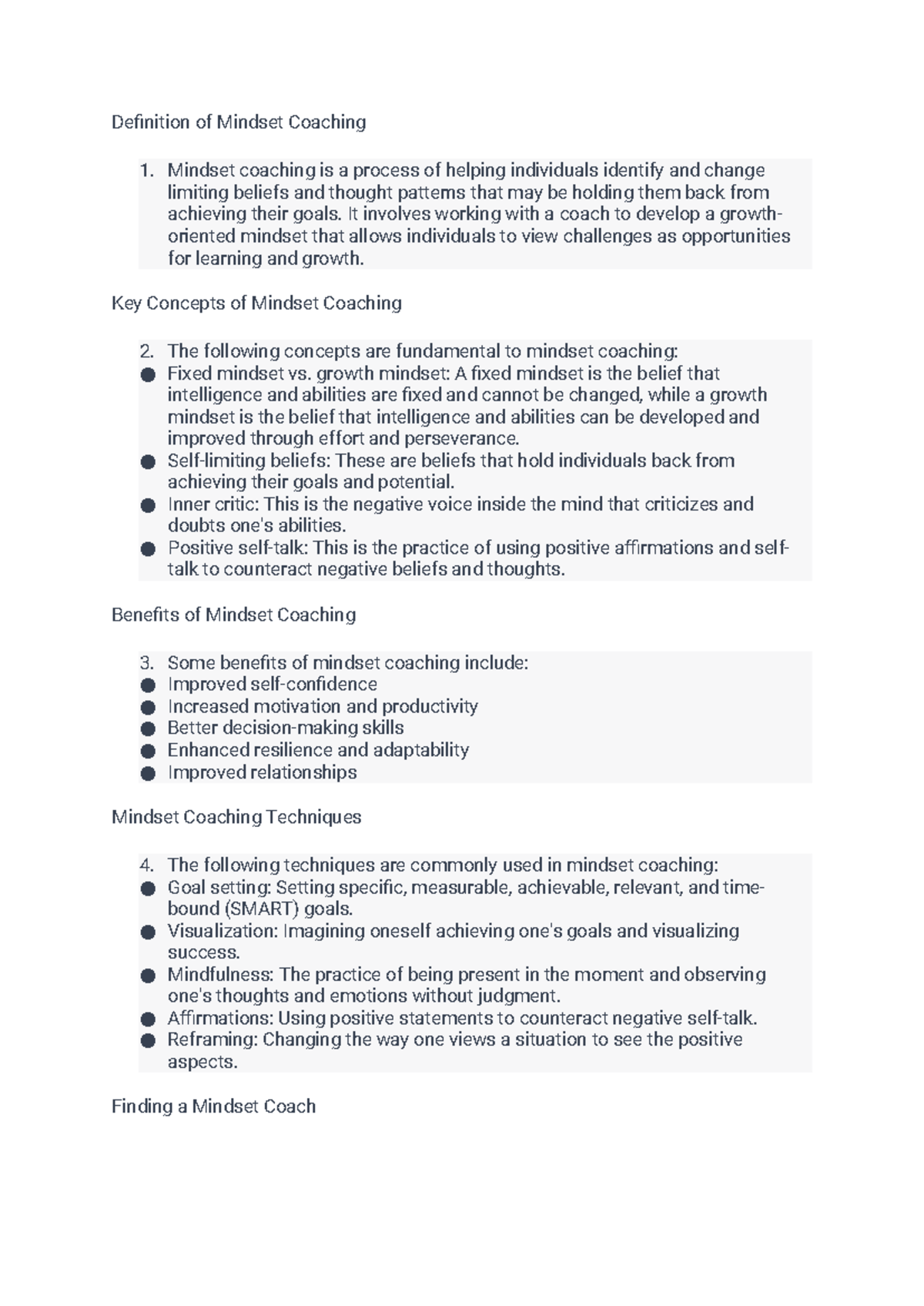Mindset Coaching Techniques and Benefits: A Comprehensive Guide - Studocu