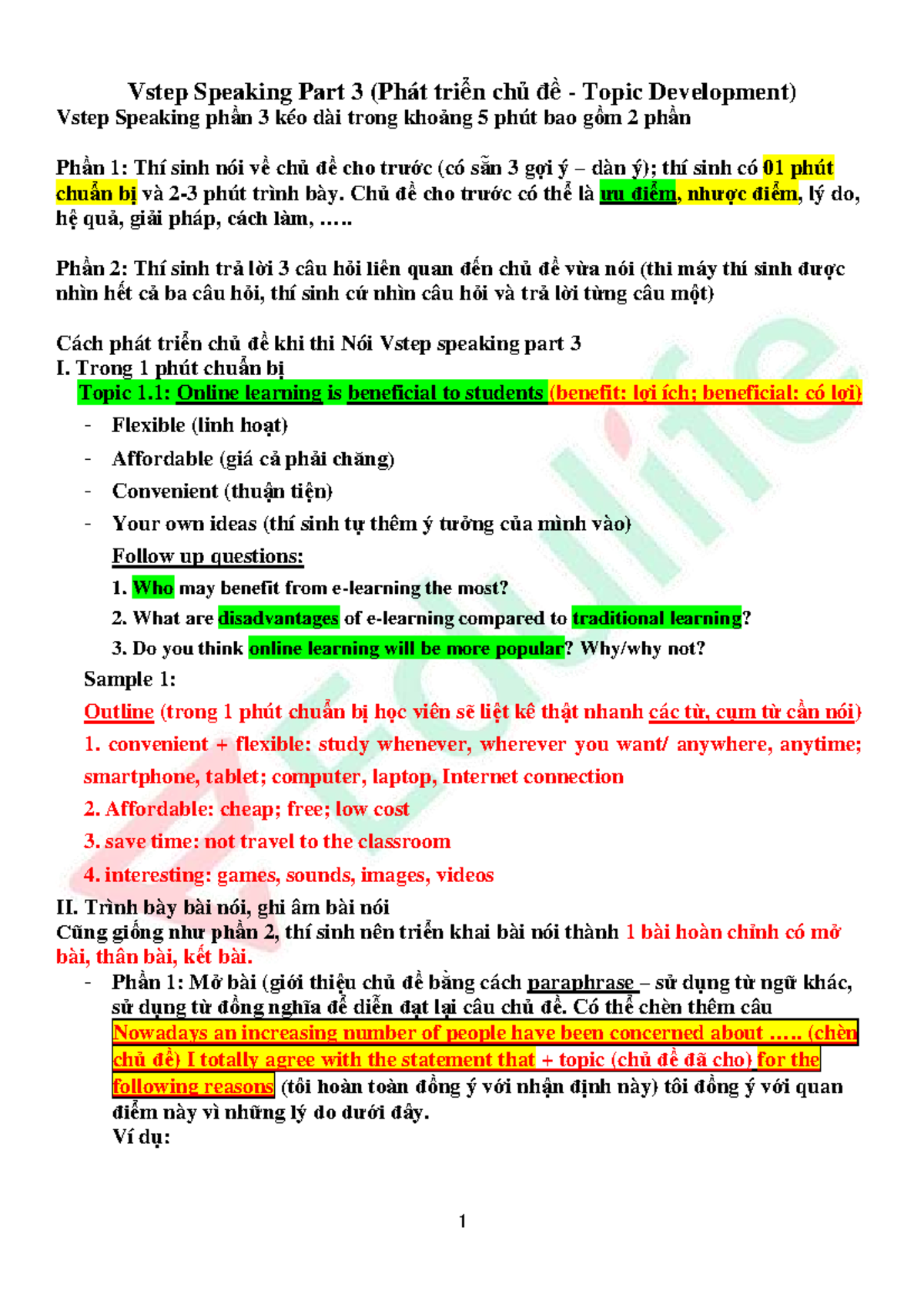 Vstep Speaking Part 3 - Topic Development Strategies - Studocu