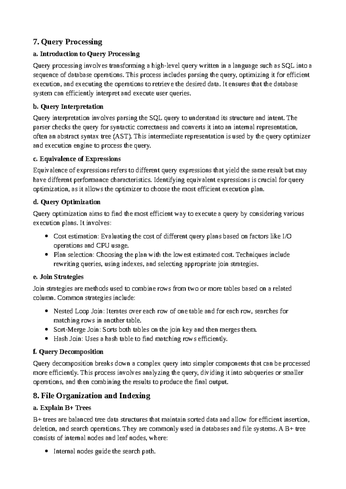 DBMS Query Processing and Indexing Overview - CSE 301 Notes - Studocu