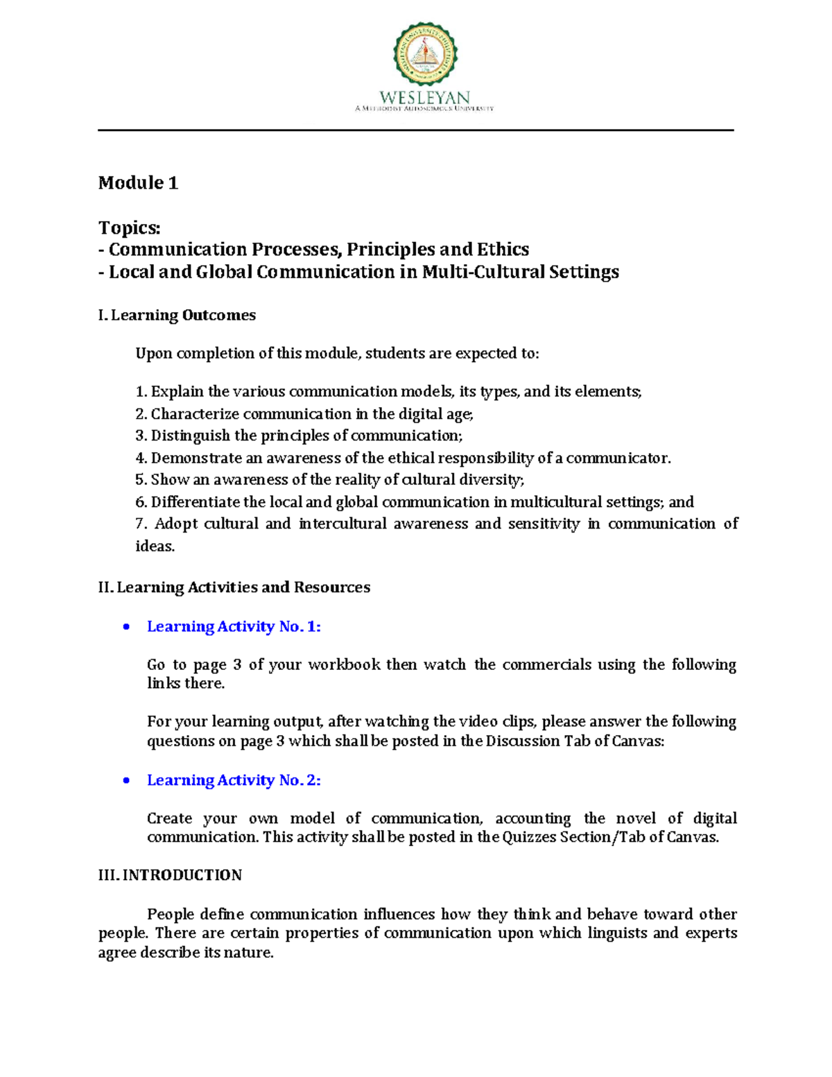 Module 1 GEC2 - Communication Processes & Cultural Awareness - Studocu