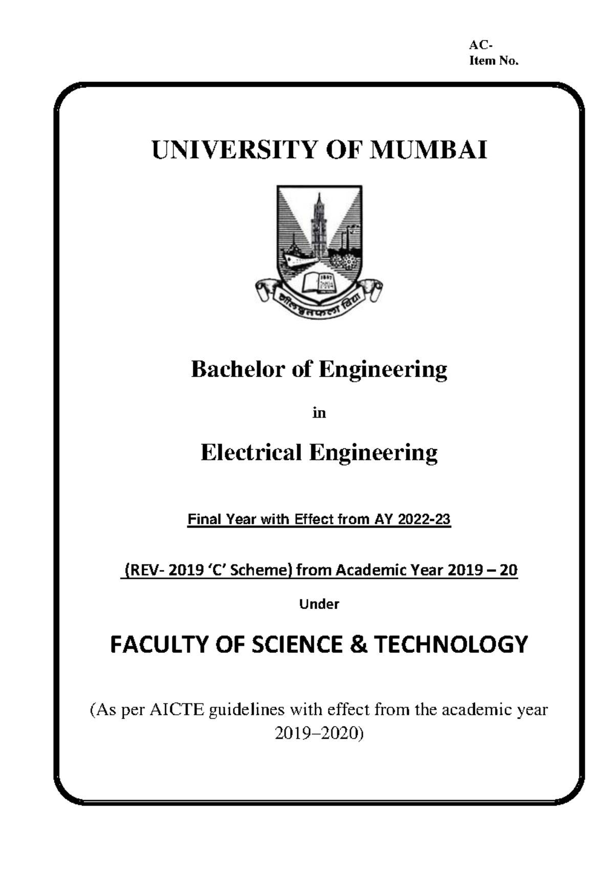 BE Electrical Engg Syllabus Rev-2019 C Scheme for Sem VII & VIII - Studocu