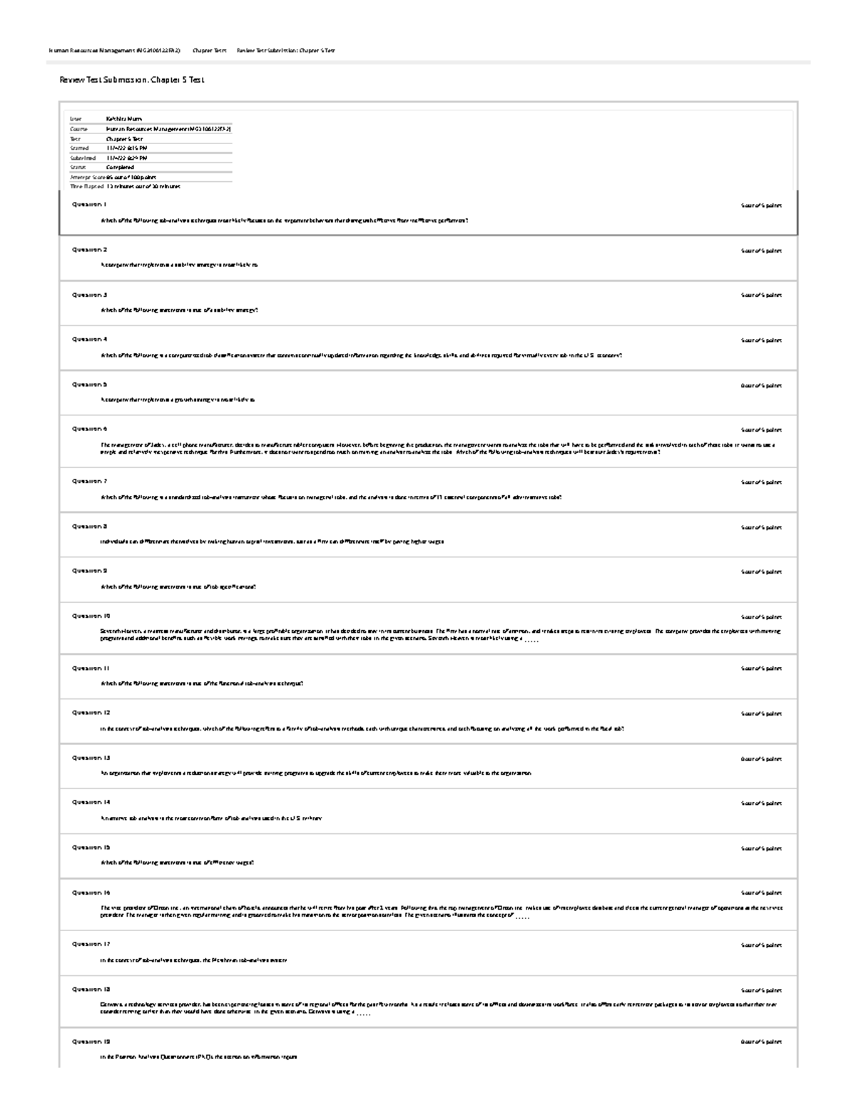 MG310 Chapter 5 Test Review: Key Concepts in HR Management - Studocu