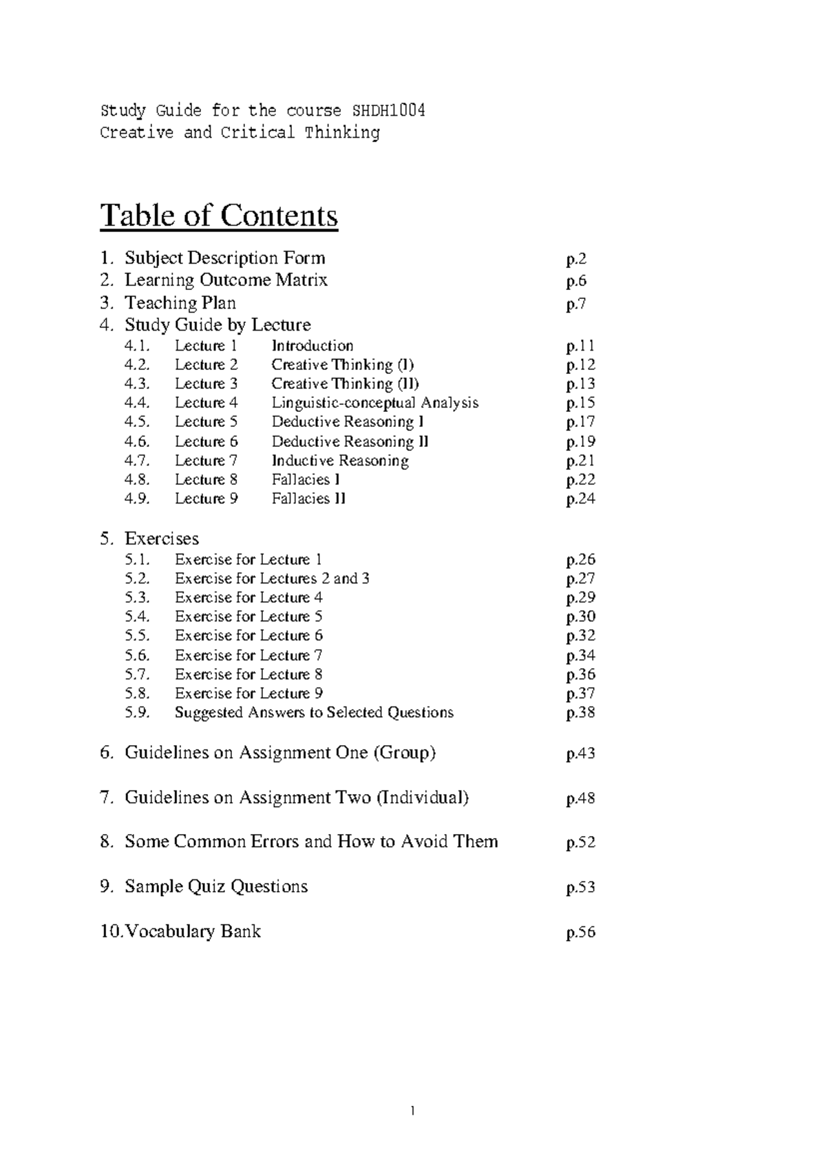 SHDH1004 Creative and Critical Thinking Study Guide for Semester 2 ...