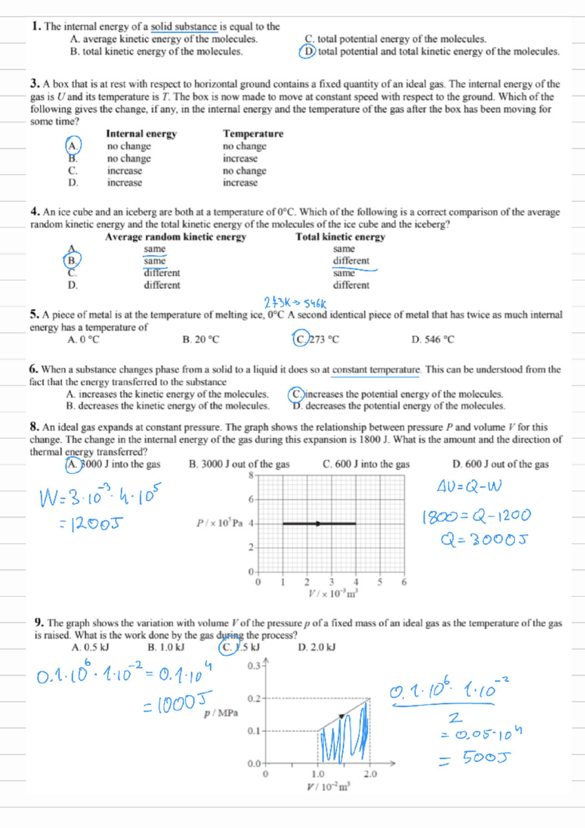 B4 Practice: Internal Energy and Thermodynamics Concepts - Studocu
