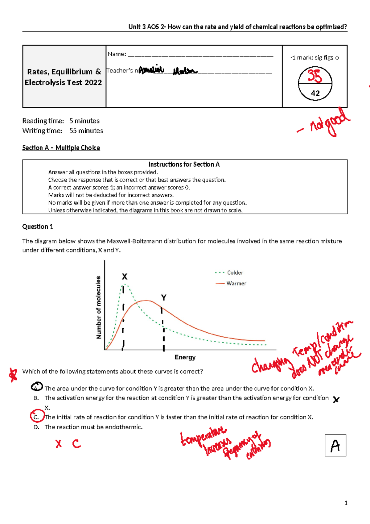 SAC 2b - Optimising Rates & Equilibrium in Reactions Test - 2022 - Studocu